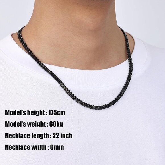 Fiusem e.6mm width-black 20 inches 3.5mm Cuban Link Chains for Men - Picture 9 of 9